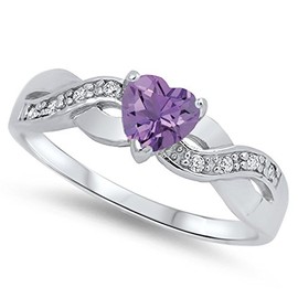 925 Sterling Silver Faceted Natural Genuine Purple Amethyst Infinity Knot Heart Promise Ring Size 5