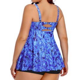 Aqua Eve - Traje de baño Tankini de Talla Grande con Pantalones Cortos, Traje de baño de Dos Piezas, Azul Floral, 20 Plus