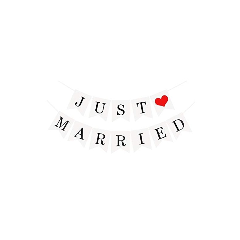 JZK "Just Married Bunting Banner Flags with Ribbon, Decoration for