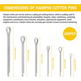 230 Cotter Pins Assorted Kit, Stainless Steel Split Pin Assortment, Cotter Pins Clip Key Fastener Fitting Panel Pins Kit with Storage Box, for Automotive Marine Machinery Engine Bike Repair（6 Sizes）