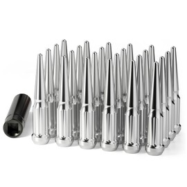 M14x1.5 Spike Lug Nuts 24 Pcs, Chrome Spiked Lug Nut with Spline Key for Chevy Silverado 1500 GMC Sierra Yukon Tahoe Ford F150, 14mm x1.5 Acorn Solid Metal Truck Lug Nut Wheel Accessories