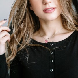 COAI Gift Ideas 925 Sterling Women's Silver Necklace with Natural Stone Heart Pendant Necklace, Stone, Rhodonite