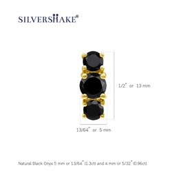 Silvershake 2.26 CTW 3-Stone Natural Round Shape Black Onyx 14K Yellow Gold Plated 925 Sterling Silver Stud Post Gemstone Earrings Jewelry for Women
