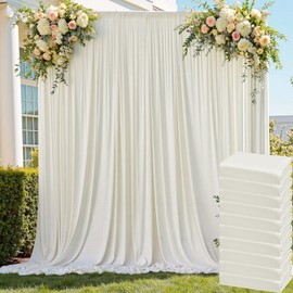 50ft x 8ft Wrinkle Free Ivory Backdrop Curtain for Parties, 10 Panels 5x8ft Silky Polyester Ivory Wedding Backdrop Drapes Photo Back Drop Cloth for Birthday Baby Shower Photography Background