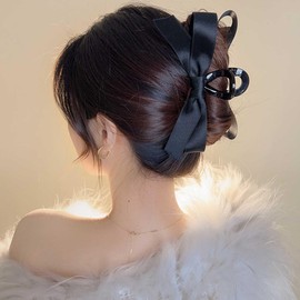 Satin Schleifenklammer für Frauen schwarze Haarschleifen große Haarklemmen Schleife starker Halt große rutschfeste Haarspange für dickes Haar und langes Haar modischer Haarschmuck Schmuck für Mädchen