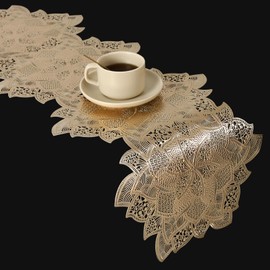 FAVE Gold Table Runners 36 Inches Flower Shaped Short Table Runner Washable Table Mats Fall Table Runner for Wedding, Banquet, Birthday, Party, Restaurant (Gold Flower)