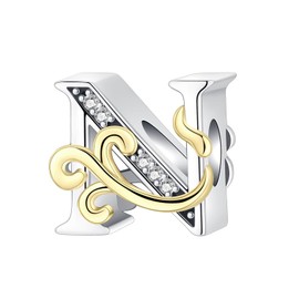 LUXILLA 925 Sterling Silver Letter A~Z Charms Alphabet fit for Bracelet Necklace Pendant Bead Charms Valentine's Day Mother's Day Jewelry Gifts for Women Family Friends(N)