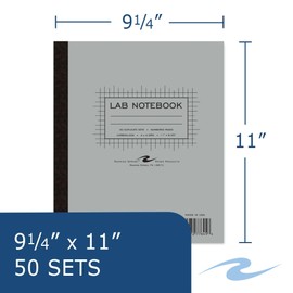 ROARING SPRING Carbonless Lab Book with Numbered Sets, 4x4 Grid Ruled, 11" x 9.25", 50 Sets, Gray Cover, White/Blue Pages