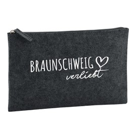 Huuraa Kulturbeutel Braunschweig verliebt Geschenk 1 Liter Filz Charcoal Kosmetiktasche Braunschweig Geschenkidee
