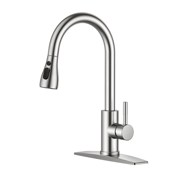 FORIOUS Kitchen Faucets with Pull Down Sprayer, Brushed Nickel, High