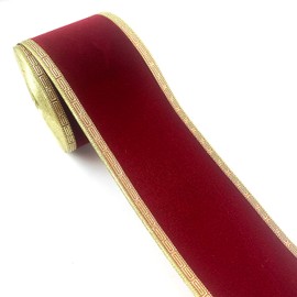 Heyiwell 10Yard Burgundy Velvet Flocked Christmas Ribbon with Gold Wired Edge for Gift Wrapping,Hair Bows,Floral&DIY Crafts 75mm(2.5"Inch)