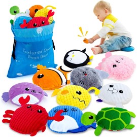 teytoy 10 Packs Sensory Bean Bags for Kids,Texture Sensory Beanbags,Sensory Toys for Autism Kids,Toddler Sensory Toys,Marine Animals Beanbags with Storage Bag,Fine Motor Toys for Preschoolers