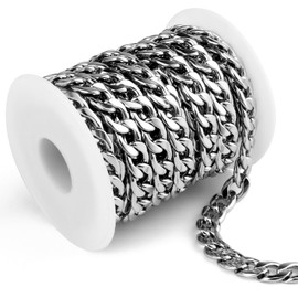 16.5 Feet Stainless Steel Cuban Chain, 9mm Width 304 Stainless Steel Curb Link Chains Roll Bulk for Jewelry Making