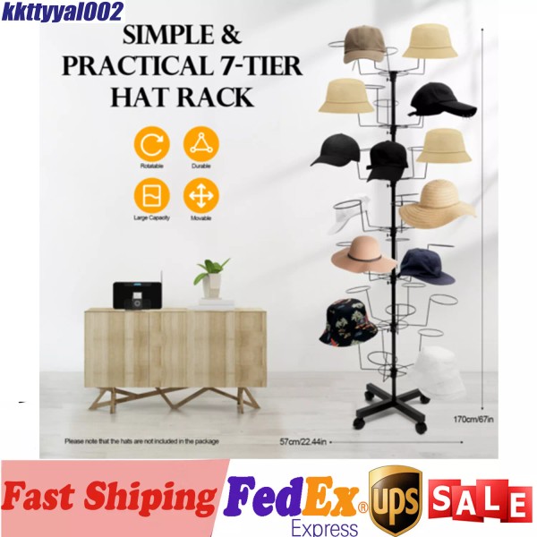 CNCEST 7-Tier Rotating Hat Display Rack Cowboy Baseball Hat RACK