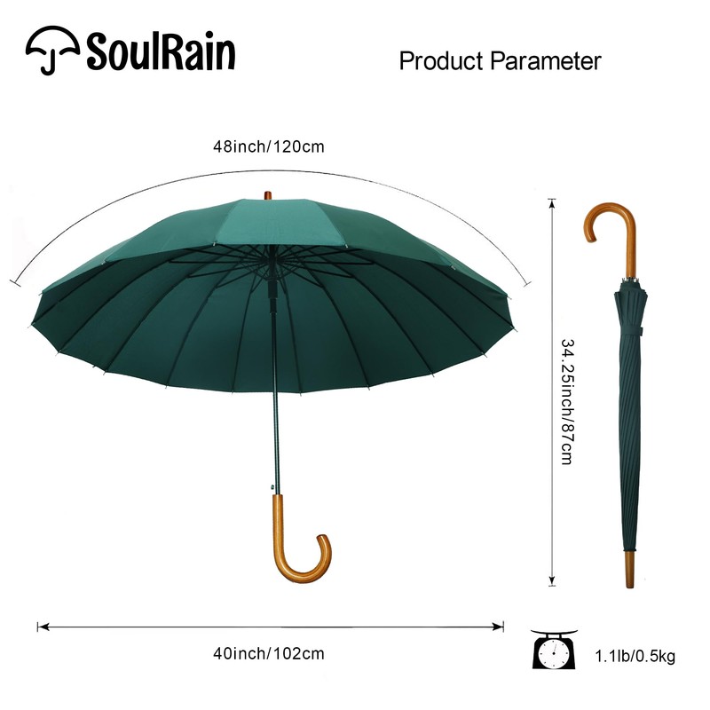 SoulRain 16 Ribs 48" Stick Umbrella Auto Open Solid Color