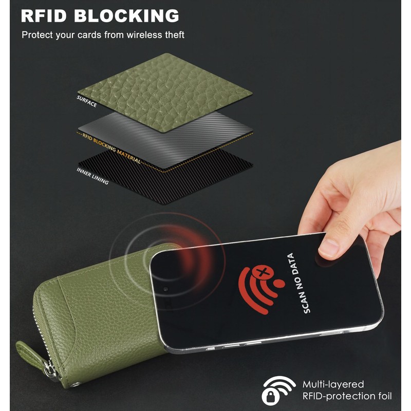 GADIEMKENSD Credit Card Holder RFID Protection Leather Wallet 14 Compartments