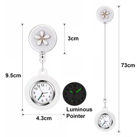 AGEN KGEN Nurse Watch for Nurses Doctors Clip on Hanging Nurse Watches Fine Retractable Fob Watch Portable Pocket Watch Lapel Watch (Flower White)