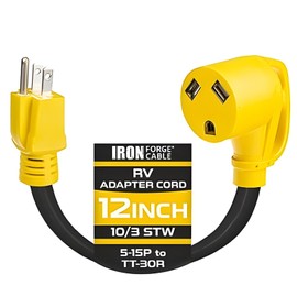 IRON FORGE CABLE 15 Amp to 30 Amp RV Adapter - 10/3 STW 5-15P Male Plug to TT-30R Female, Yellow