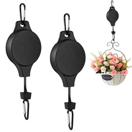 Lyivisk Pack of 2 Retractable Hanging Baskets, Flower Basket Hooks, High Performance Flower Basket Hook Hanger for Garden Baskets and Bird House Hanging Basket (Black)
