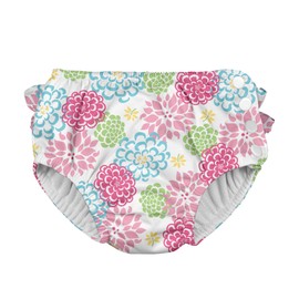 Ruffle Snap Reusable Absorbent Swimsuit Diaper-White Zinnia-24mo