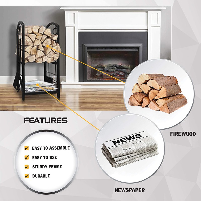 Olympia Tools 87-368 5-Piece Fireplace Tool Set with Log Rack