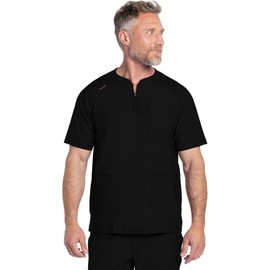 Cherokee Scrubs for Men Zip Henley Top with 3 Pockets & 360° Stretch Fabric - CK812, M, Black