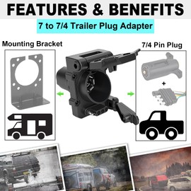 Multi Tow 7 and 4 Pin Trailer Connector Heavy Duty 7 Blade to 7 Blade and 4 Flat Trailer Plug Adapter,Truck Plug for Towing Pickup SUV RV Camper Dual-Output 7 Blade & 4 Flat