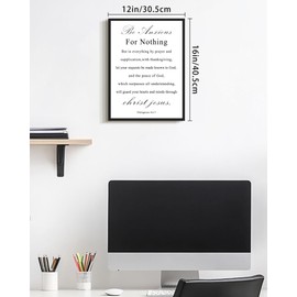 KUVIOKE Christian Framed Wall Art Philippians 4:6-7 Be Anxious for Nothing Scripture Rustic Prints Office Home Ready to Hang 12x16in (Black Framed)