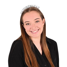 Beistle Silver Happy Headbands Set of 4, Festive Metallic NYE Party Headwear Accessories for New Year’s Eve Celebrations with HNY Design, Plastic Hair Decorations, One Size