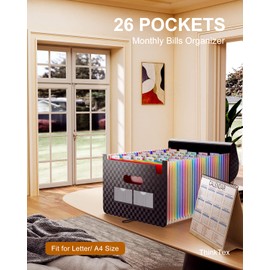 ThinkTex Accordion‌ File Organiser, 26 Pockets Expanding File Folders, Monthly Bill Receipt Documents Organiser, Colorful Tabs, Letter/A4 Size