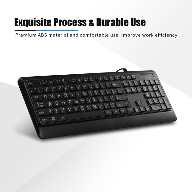Wired Large Print Keyboard White Bold Jumbo Letters Silent Backlit