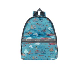 LeSportsac Fantastic Day Basic Backpack/Rucksack, Style 7812/Color F914, Whimsical & Adorable Cats and Dogs, Flowers & Birds on Blue Sky & White Puffy Clouds Background, A Fantastic Day!