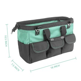 Haimenlite Women Heavy Duty Tool Bag with Molded base,Garden Storage Organizer for Tools,16 x 7.5 x 10.5 inches,600D Polyester Fabric(Teal)