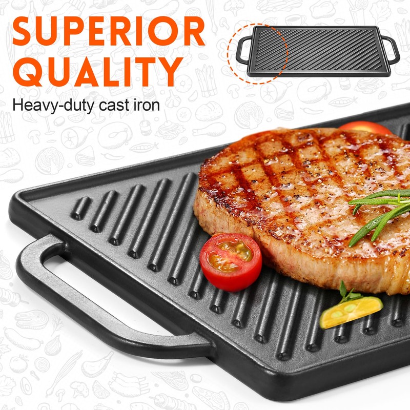 GGC Cast Iron Reversible Grill Griddle for Stove Top, Flat