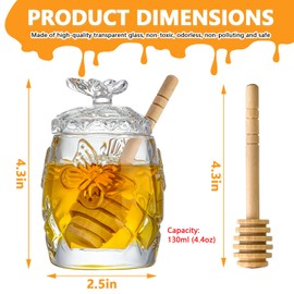 kanpura Clear Crystal Honey Jar with Dipper and Lid, Honey Bee Pot, 4.5oz Glass Honey Pot for Christmas Home Kitchen Decor