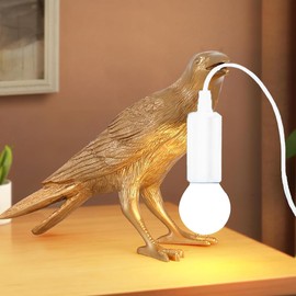 KODBPJ Raven Table Lamp - Art Vintage Resin Bird lamp - Birds Table Light for Bedside Bedroom Living Room Decor Black,Bulb Dimmable Included (Gold, m)