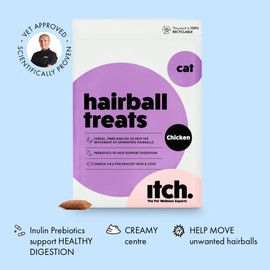 Itch | Anti-Hairball Healthy Pet Treats for Cats | Supports Healthy Digestion | All Ages and Breeds | No Artificial Colours or Preservatives | 4 Pack