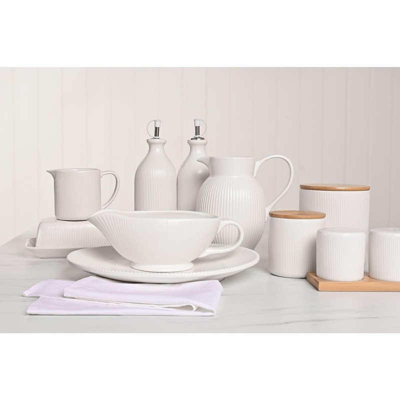 Widdop and Co Hestia White Ribbed Stoneware Dinnerware Dinner Set