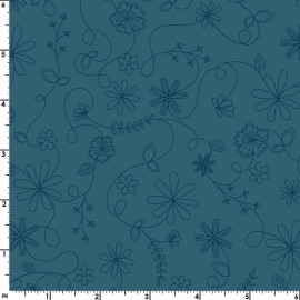 Platinum So n Sews Vintage Floral-Teal Fabric with Navy Floral-Maywood Studios-BTY