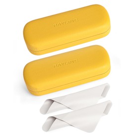 RayLove Glasses Case Hard Shell Eyeglass Case with Cleaning Cloth, 2 Pack PU Leather Protective Eye Glass Cases Fits Most Sunglasses Glasses (Yellow Yellow)