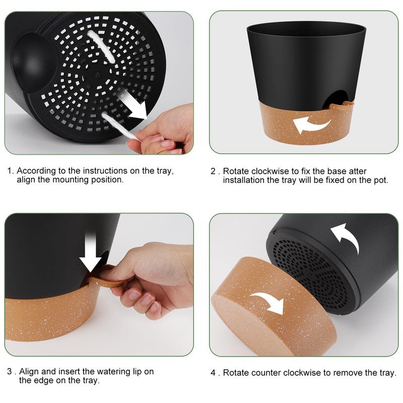 YNNICO 10-Inch Plant Pots, Self-Watering Planters with Drainage Holes &