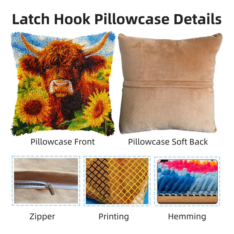 Generic DIY Latch Hook Pillow Kits - Cute Brown Highland
