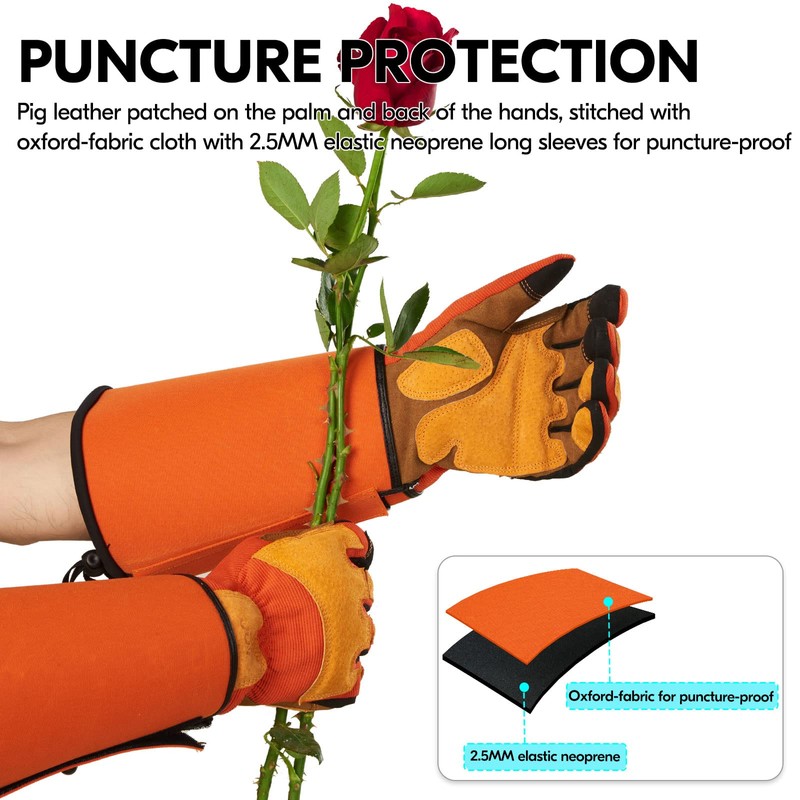 Vgo... Gardening Gloves Long Sleeves in Leather with Touchscreen, Heavy