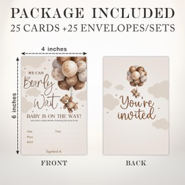 4"x6" Baby Shower Invitations Cards With Envelopes - Set of 25 Double Sides Invites For Baby Shower Party - We Can Bearly Wait - Gender Reveal,Baby Announcement Baby Shower Party Decoration - A04