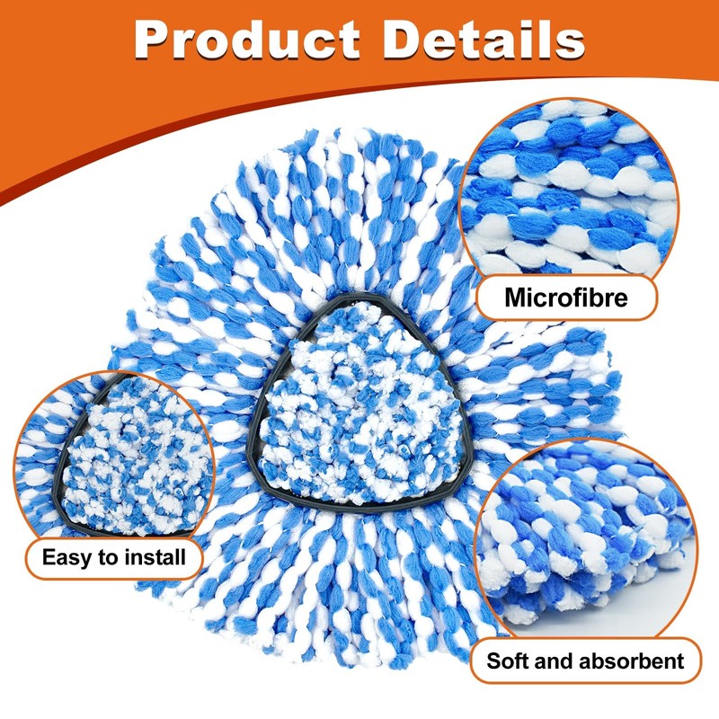 Hezane 2 Microfiber Mop Head Refills and 2 Chenille Mop