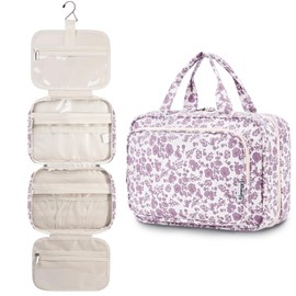 Narwey Hanging Travel Toiletry Bag for Women Wash Bag Cosmetics Makeup Bag Organizer for Travel Size Accessories (Little Dusty Pink Flower (Medium))