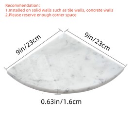 GEOONA 2 pcs Marble Shower Corner Shelf for Bathroom, 9'' Natural Marble Corner Shelves for Bath Wall Mounted Both Side Polished (2, Carrara White)
