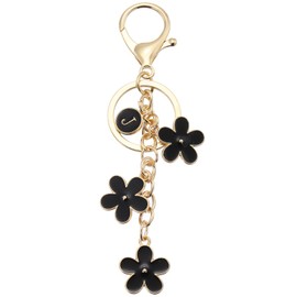 sourcing map Initial Letter Keychain, Cute Flower Keychain Alphabet J Letter Charm for Women Girls Key Purse Handbag Backpack (Black, Pack of 1)