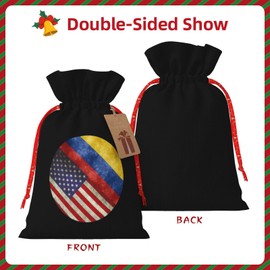 ADOSIA Retro America And Colombian Flag Drawstring Gift Bags Sized Reusable Holiday Gift Bags