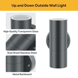 Kerry Outdoor Wall Lights, Up Down Mains Powered Lighting, Anthracite Grey Stainless Steel IP44 Waterproof, Exterior Wall Sconce for Indoor, Front Door, Patio, Hallway, Porch, Garden, Garage, Post